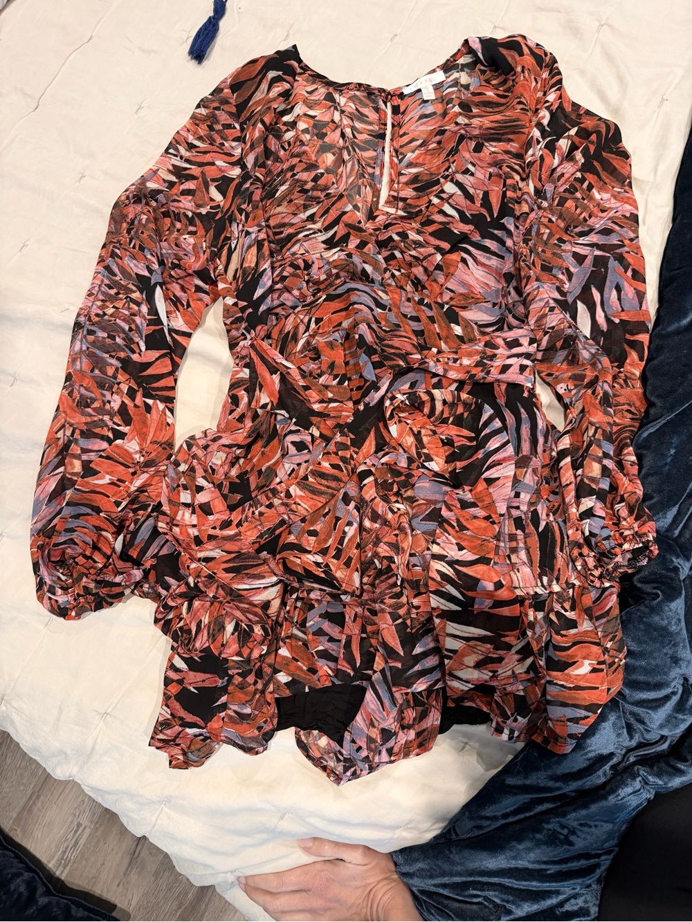 Luxxel Coral and Black Printed Blouse